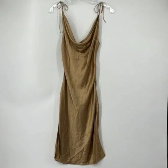 FRANKIES Bikinis Doll Face Silk Dress in Earth - Picture 6 of 7